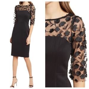 Eliza J Social 3D Lace Sleeve Scuba Dress 4 EUC